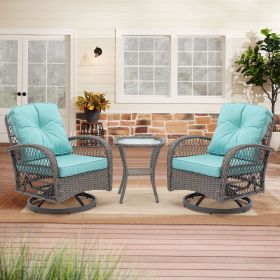 3pc Outdoor Swivel Rocker Patio Chairs 360  Rocking Set With Thick Cushions (Color: Blue)