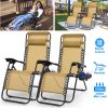 2Packs Zero Gravity Lounge Chair w/ Dual Side Tray 330lbs Load Foldable Recliner Chair w/ Stress Relief Pillow Patio Poolside Beach Lying Chair