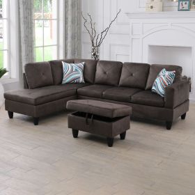 Espresso Flannel Living Room Sofa Set (Color: Espresso)