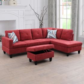 Red Flannel Living Room Sofa Set (Color: Red)
