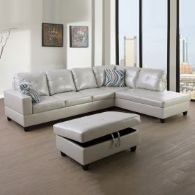 Powder Color Semi Semi PU Synthetic Leather 3-Piece Couch Living Room Sofa Set (Color: Powder Color)