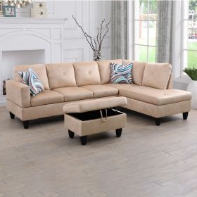 Beige Flannel Living Room Sofa Set (Color: Beige)