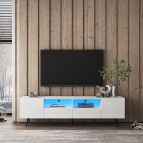 Modern White TV Stand, 16 Colors LED TV Stand w/Remote Control Lights (Color: as Pic)