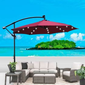 10 ft Outdoor Patio Umbrella Solar Powered LED Lighted Sun Shade Market Waterproof 8 Ribs Umbrella with Crank and Cross Base for Garden Deck Back (SKU: W65627956)