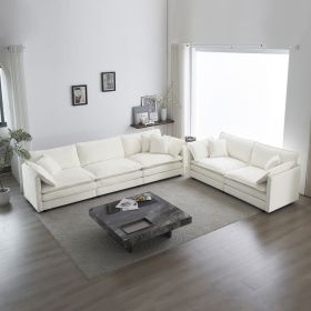 Sofa Set of 2 Chenille Couch, 2+3 Seater Sofa Set Deep Seat Sofa, Modern Sofa Set for Living Room, White Chenille (Color: as Pic)