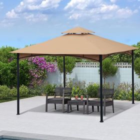 11x11 Ft Outdoor Patio Square Steel Gazebo Canopy With Double Roof For Lawn,Garden,Backyard (Color: Khaki)