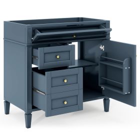 36'' Bathroom Vanity without Top Sink, Modern Bathroom Storage Cabinet with 2 Drawers and a Tipout Drawer, Solid Wood Frame (NOT INCLUDE BASIN SINK) (Color: Blue, Material: Solid Wood+MDF)