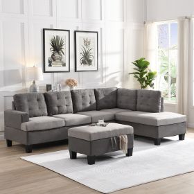 Sofa Set for Living Room with Chaise Lounge and Storage Ottoman Living Room Furniture Gray (Color: as Pic)
