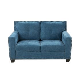 Blue Linen Living Room Sofa Set (Color: Blue)