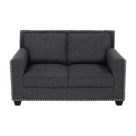 Black Linen Living Room Sofa Set (Color: Black)