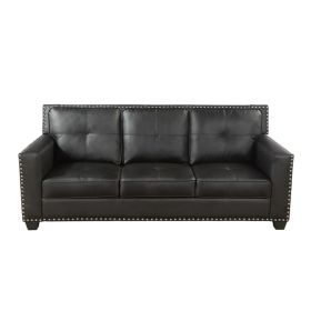 Black Faux Living Room Sofa Set (Color: Black)