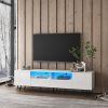Modern White TV Stand, 16 Colors LED TV Stand w/Remote Control Lights