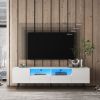 Modern White TV Stand, 16 Colors LED TV Stand w/Remote Control Lights